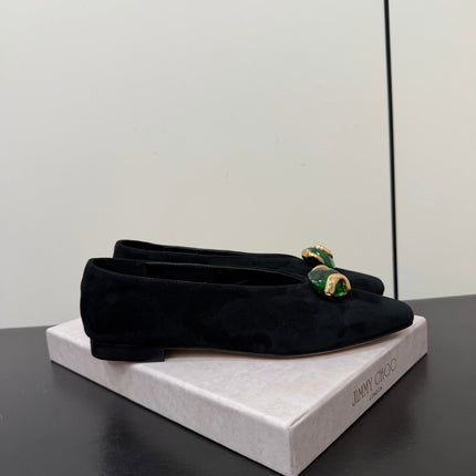 JIMMY CHOO 26S BALLET FLATS IN BLACK SUEDE