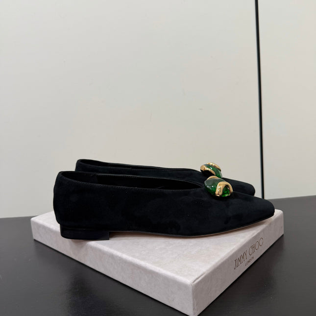 JIMMY CHOO 26S BALLET FLATS IN BLACK SUEDE