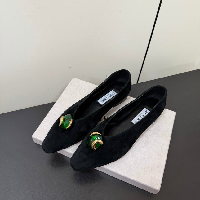 JIMMY CHOO 26S BALLET FLATS IN BLACK SUEDE