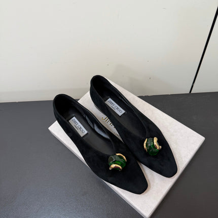 JIMMY CHOO 26S BALLET FLATS IN BLACK SUEDE