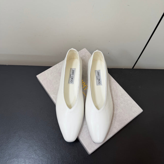 JIMMY CHOO 26S BALLET FLATS IN WHITE LAMBSKIN
