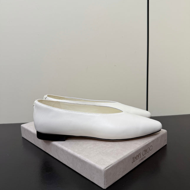 JIMMY CHOO 26S BALLET FLATS IN WHITE LAMBSKIN