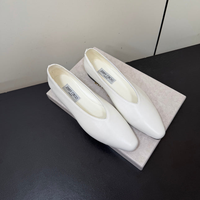 JIMMY CHOO 26S BALLET FLATS IN WHITE LAMBSKIN