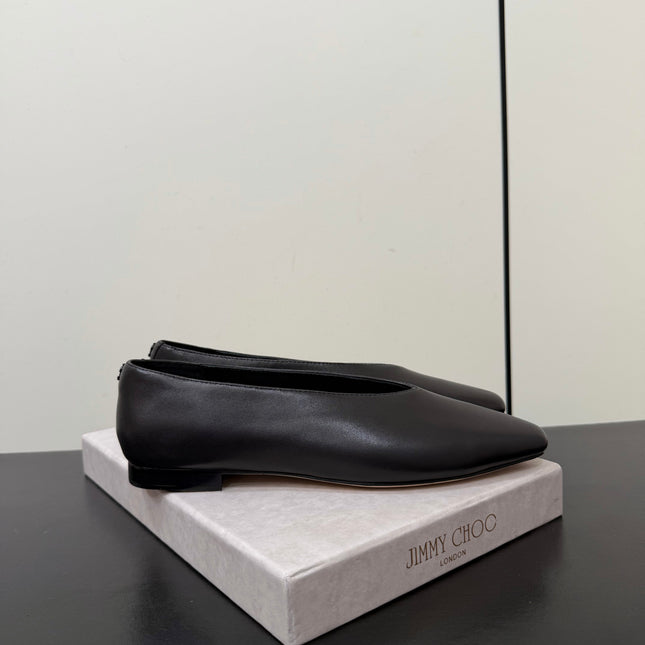 JIMMY CHOO 26S BALLET FLATS IN BLACK LAMBSKIN
