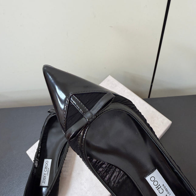 JIMMY CHOO 26S POINTED-TOE FLATS IN BLACK LAMBSKIN