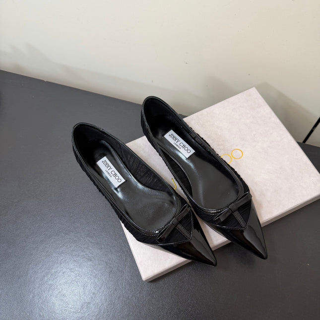 JIMMY CHOO 26S POINTED-TOE FLATS IN BLACK LAMBSKIN