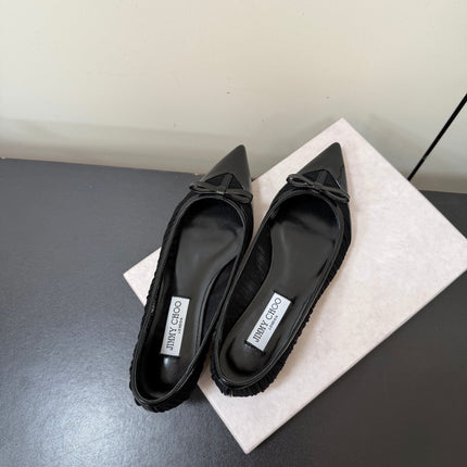 JIMMY CHOO 26S POINTED-TOE FLATS IN BLACK LAMBSKIN