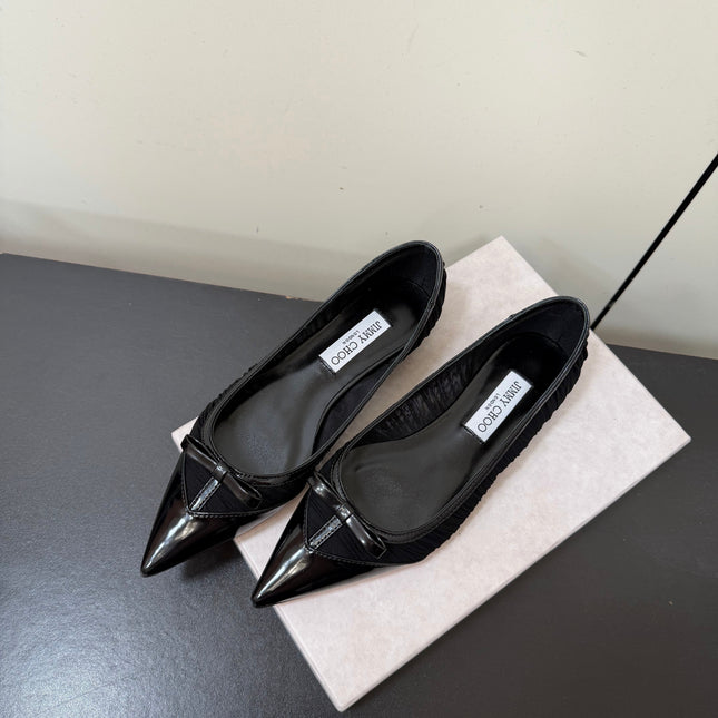JIMMY CHOO 26S POINTED-TOE FLATS IN BLACK LAMBSKIN