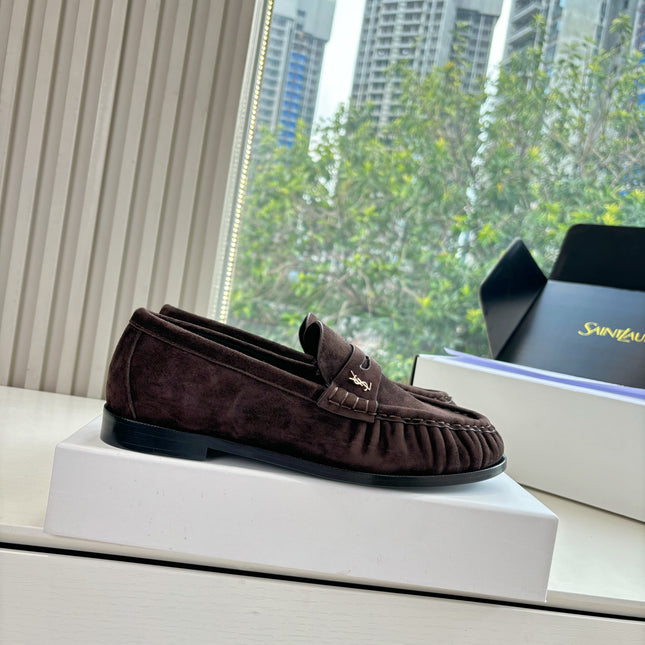 YSL 25S LOAFERS IN DARK BROWN SUEDE