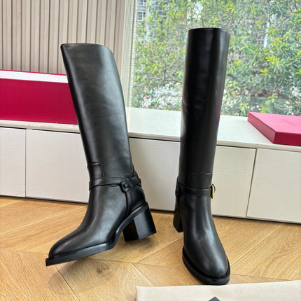 VALENTINO 25S HIGH-CUT SIGNATURE LOGO BOOTS 60 MM IN BLACK CALFSKIN WITH GOLD HARDWARE