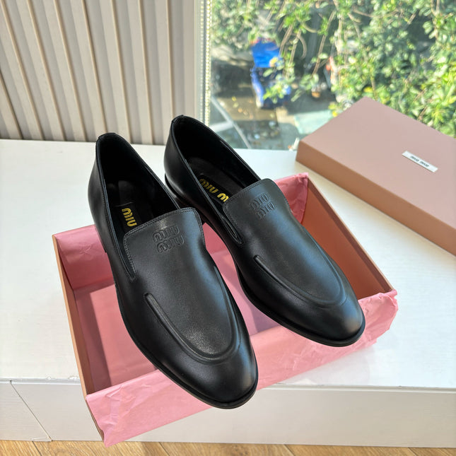 MIUMIU 26S LOAFERS IN BLACK LAMBSKIN