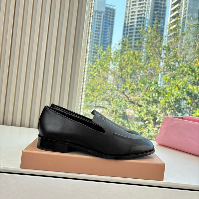 MIUMIU 26S LOAFERS IN BLACK LAMBSKIN