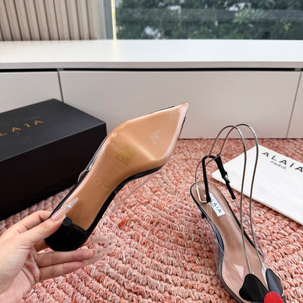 ALAIA 26S SLINGBACK HEELS IN BLACK LAMBSKIN AND TRANSPARENT PVC