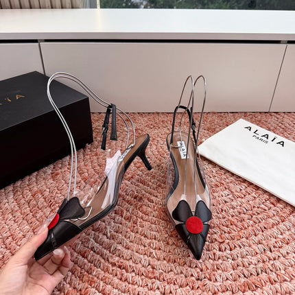 ALAIA 26S SLINGBACK HEELS IN BLACK LAMBSKIN AND TRANSPARENT PVC
