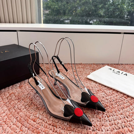 ALAIA 26S SLINGBACK HEELS IN BLACK LAMBSKIN AND TRANSPARENT PVC