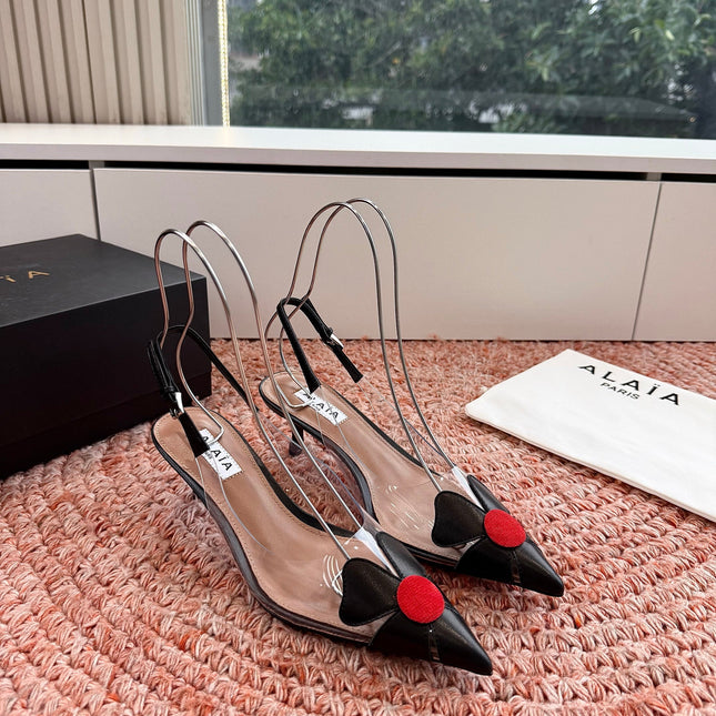 ALAIA 26S SLINGBACK HEELS IN BLACK LAMBSKIN AND TRANSPARENT PVC