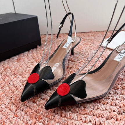 ALAIA 26S SLINGBACK HEELS IN BLACK LAMBSKIN AND TRANSPARENT PVC