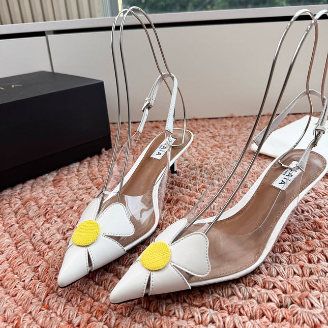 ALAIA 26S SLINGBACK HEELS IN WHITE LAMBSKIN AND TRANSPARENT PVC