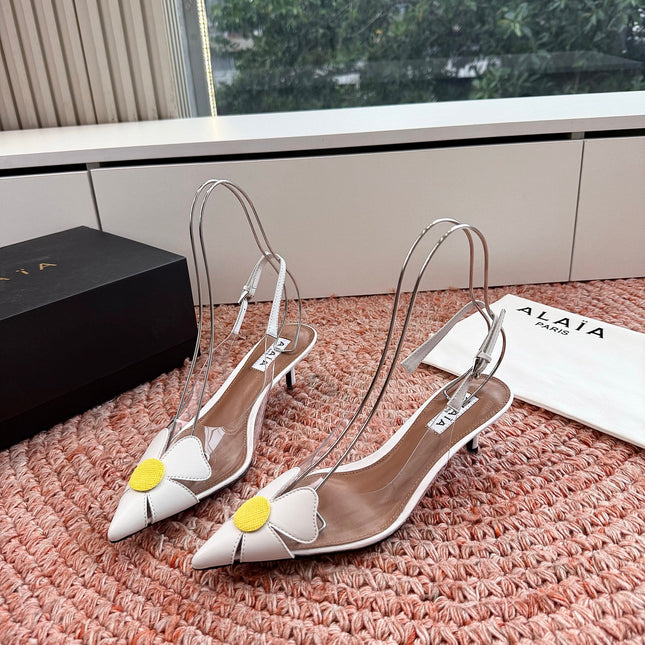 ALAIA 26S SLINGBACK HEELS IN WHITE LAMBSKIN AND TRANSPARENT PVC