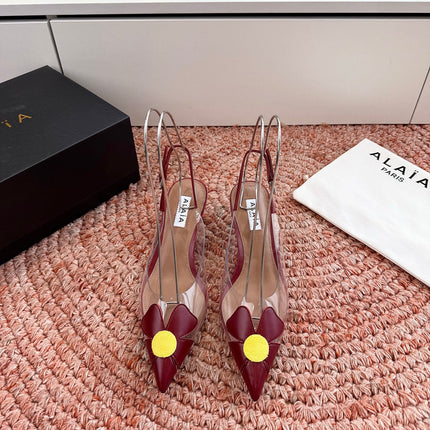 ALAIA 26S SLINGBACK HEELS IN DARK RED LAMBSKIN AND TRANSPARENT PVC