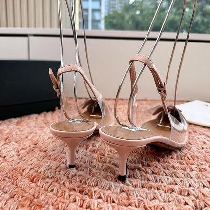 ALAIA 26S SLINGBACK HEELS IN NUDE PINK LAMBSKIN AND TRANSPARENT PVC
