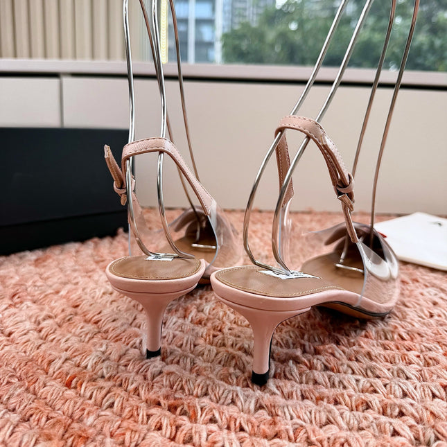 ALAIA 26S SLINGBACK HEELS IN NUDE PINK LAMBSKIN AND TRANSPARENT PVC