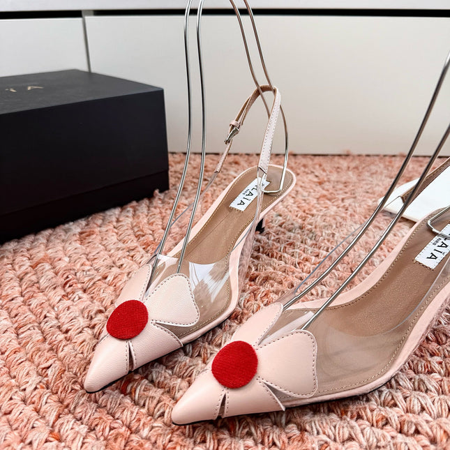 ALAIA 26S SLINGBACK HEELS IN NUDE PINK LAMBSKIN AND TRANSPARENT PVC