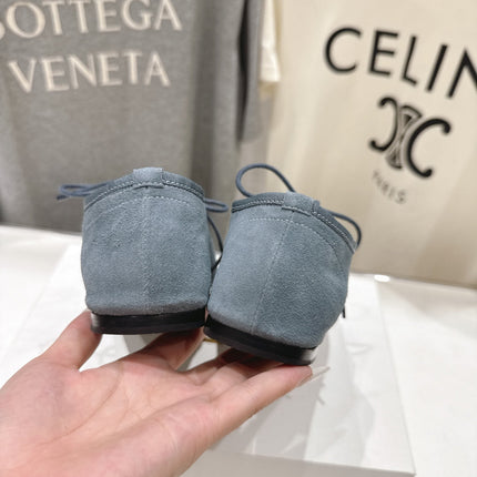 THE ROW 26S MINIMAL LACE-UP SHOES IN SLATE BLUE SUEDE