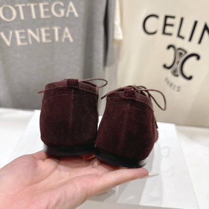 THE ROW 26S MINIMAL LACE-UP SHOES IN DARK BROWN SUEDE