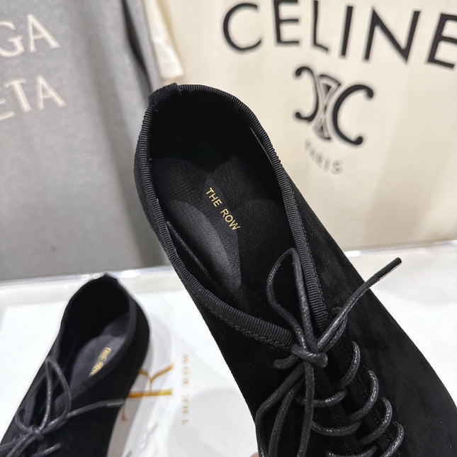 THE ROW 26S MINIMAL LACE-UP SHOES IN BLACK SUEDE