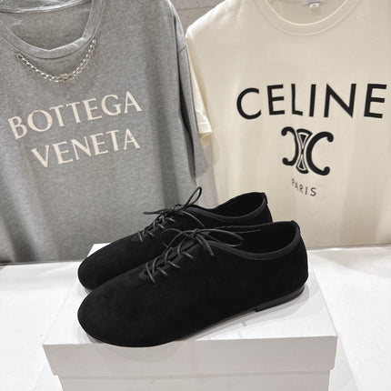 THE ROW 26S MINIMAL LACE-UP SHOES IN BLACK SUEDE
