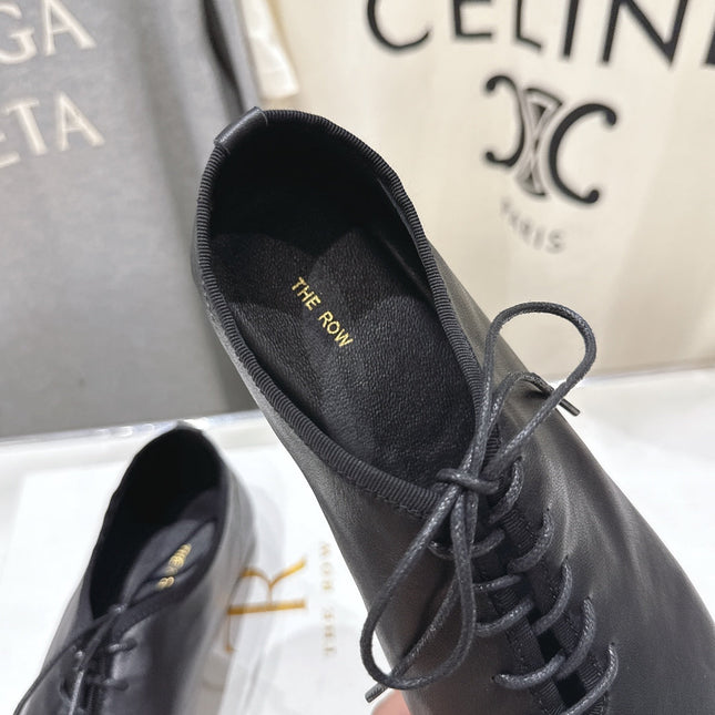THE ROW 26S MINIMAL LACE-UP SHOES IN BLACK CALFSKIN