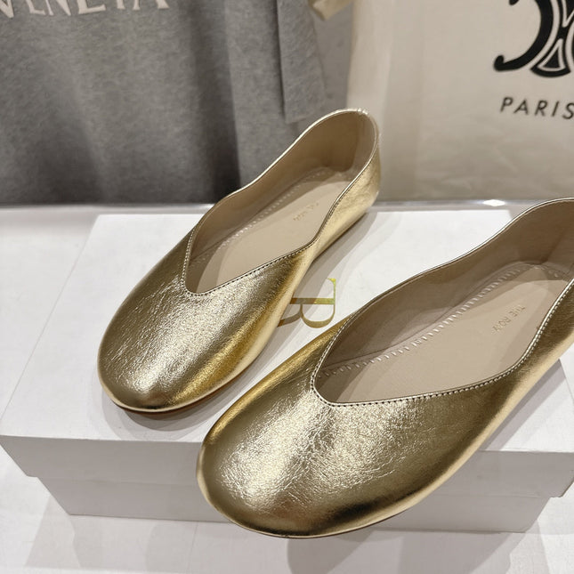THE ROW 26S BALLET FLATS IN GOLD CALFSKIN