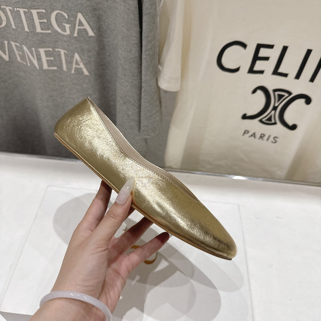 THE ROW 26S BALLET FLATS IN GOLD CALFSKIN