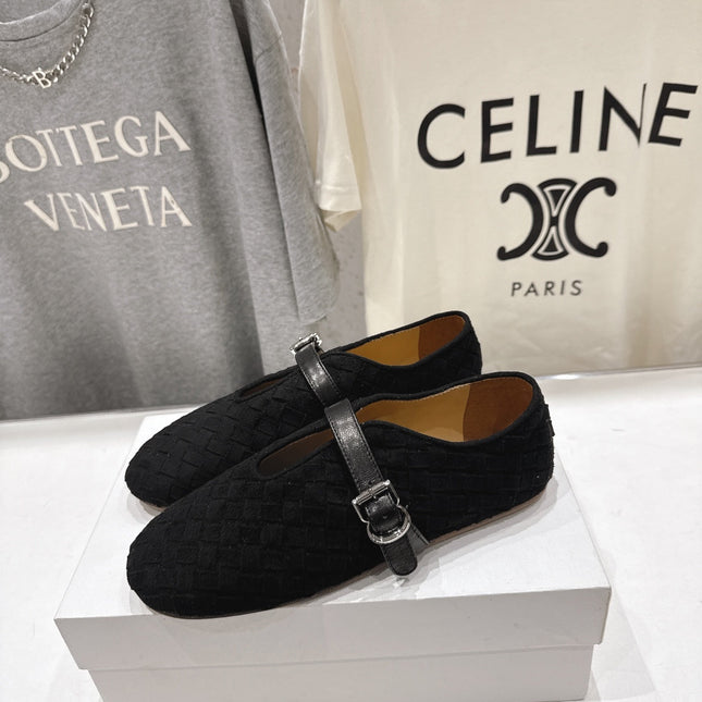 THE ROW 26S MARY JANE FLATS IN BLACK SUEDE