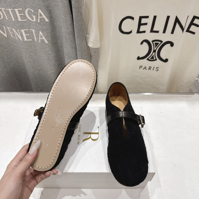 THE ROW 26S MARY JANE FLATS IN BLACK SUEDE