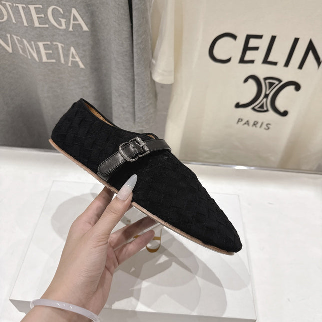 THE ROW 26S MARY JANE FLATS IN BLACK SUEDE