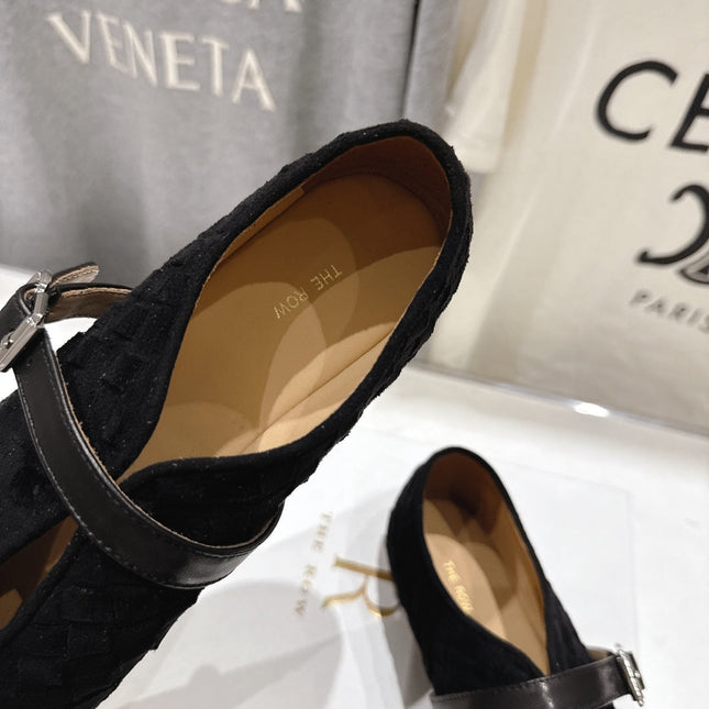THE ROW 26S MARY JANE FLATS IN BLACK SUEDE