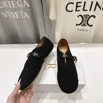 THE ROW 26S MARY JANE FLATS IN BLACK SUEDE