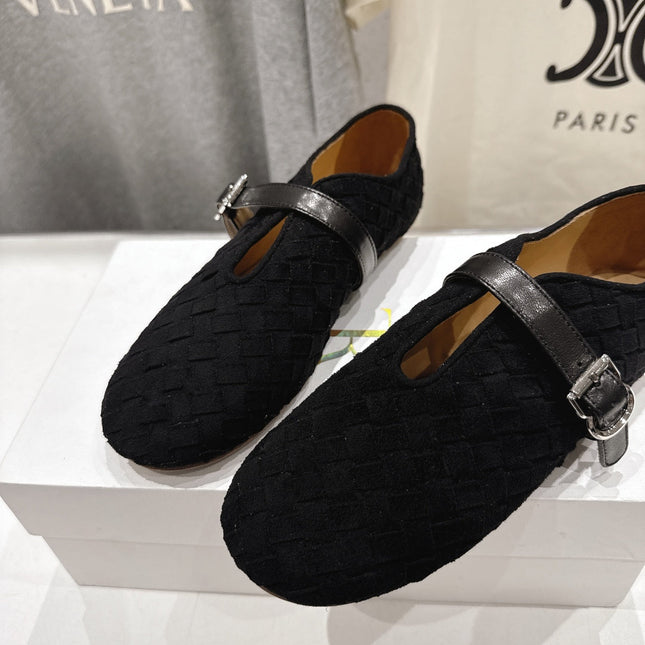 THE ROW 26S MARY JANE FLATS IN BLACK SUEDE