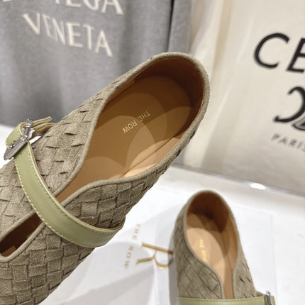 THE ROW 26S MARY JANE FLATS IN OLIVE BROWN SUEDE