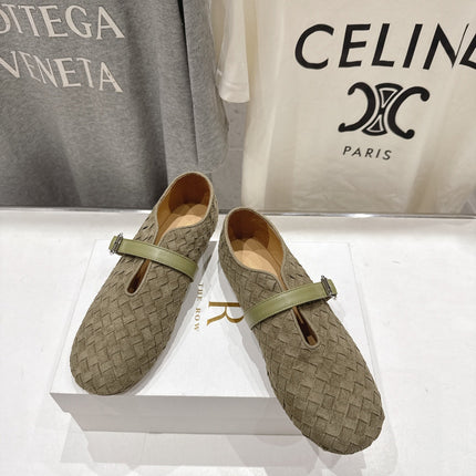 THE ROW 26S MARY JANE FLATS IN OLIVE BROWN SUEDE