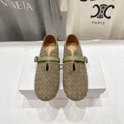 THE ROW 26S MARY JANE FLATS IN OLIVE BROWN SUEDE