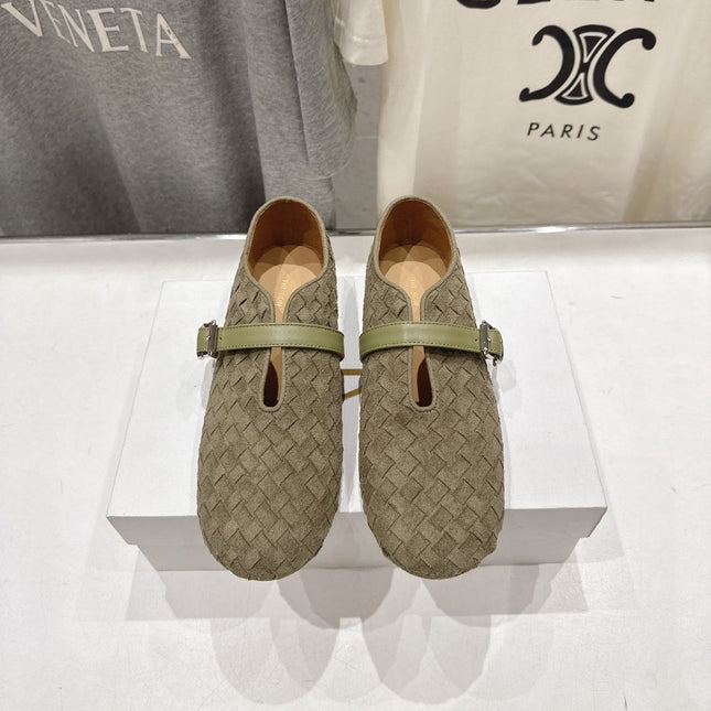 THE ROW 26S MARY JANE FLATS IN OLIVE BROWN SUEDE