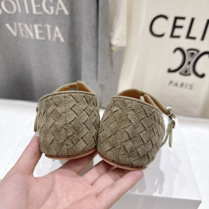 THE ROW 26S MARY JANE FLATS IN OLIVE BROWN SUEDE