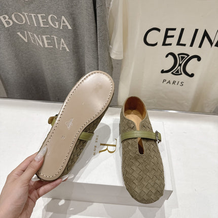 THE ROW 26S MARY JANE FLATS IN OLIVE BROWN SUEDE