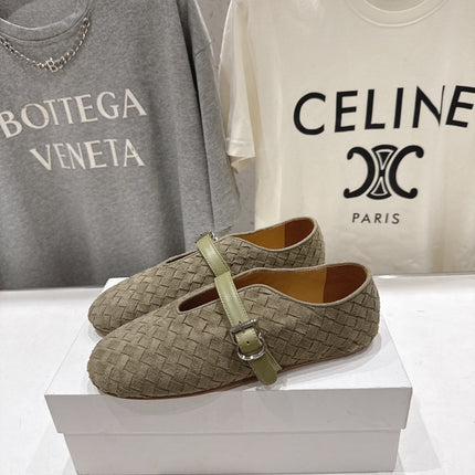 THE ROW 26S MARY JANE FLATS IN OLIVE BROWN SUEDE
