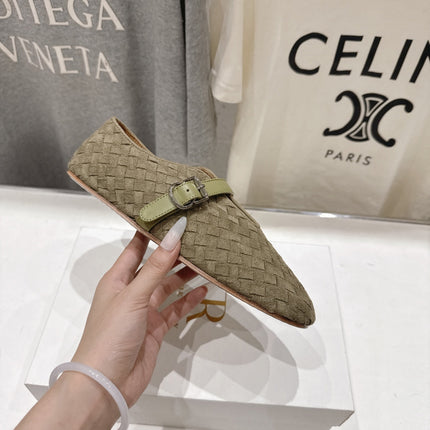THE ROW 26S MARY JANE FLATS IN OLIVE BROWN SUEDE