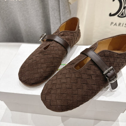 THE ROW 26S MARY JANE FLATS IN CHOCOLATE BROWN SUEDE