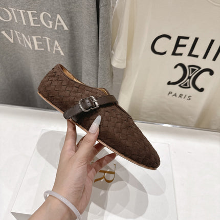 THE ROW 26S MARY JANE FLATS IN CHOCOLATE BROWN SUEDE